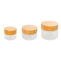 Skin Care frosted glass cosmetic jar with bamboo lid  15ml 30ml 50ml 60ml